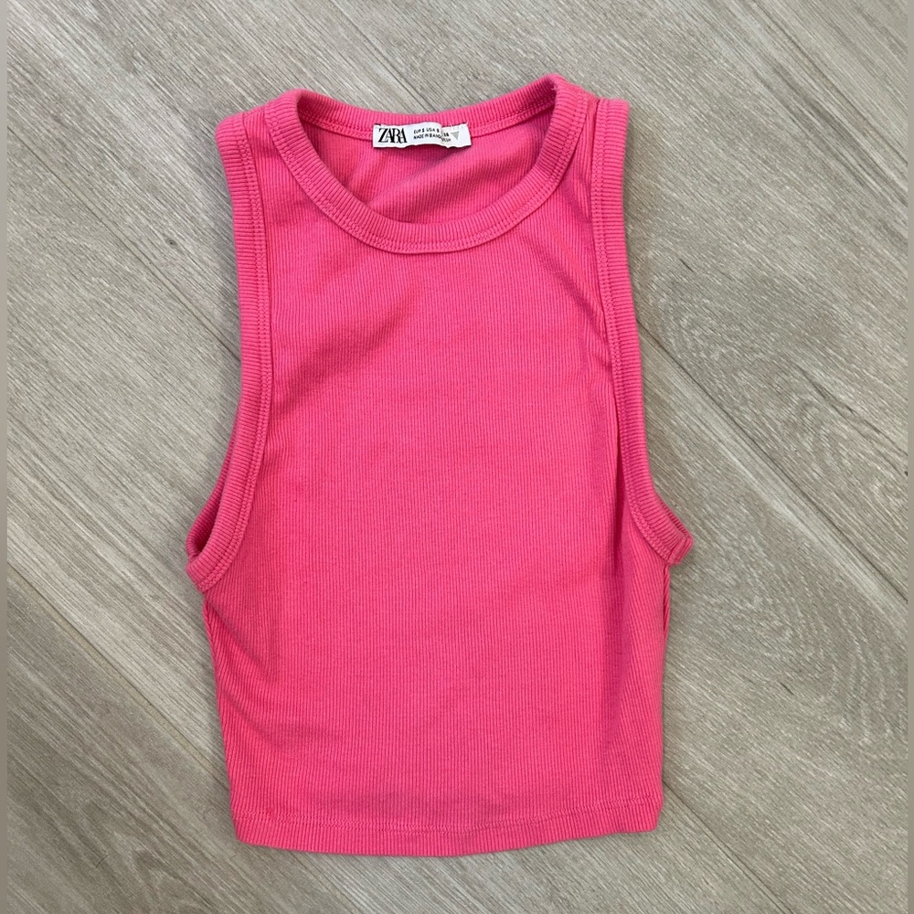 Zara Pink Ribbed Crop Top Tank Size Small